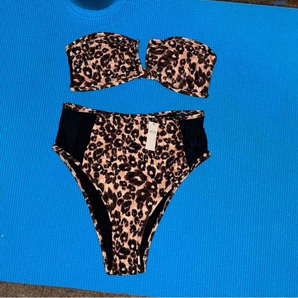 Aerie Leopard Mesh High Cut Cheeky Bikini Bottom & Top Set Size S - Picture 6 of 16